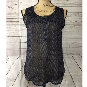 Gap Semi Sheer Navy Blue Career Shirt Polka Dot Sm